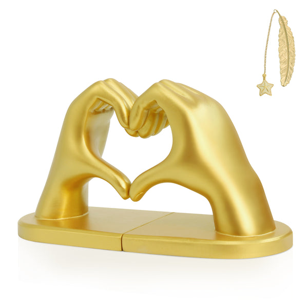 Kalmore Gold Love Hands Bookend, Heart-Shaped Resin Sculpture for Home and Office, Stylish Decor and Book Holder for Living Rooms and Bedrooms