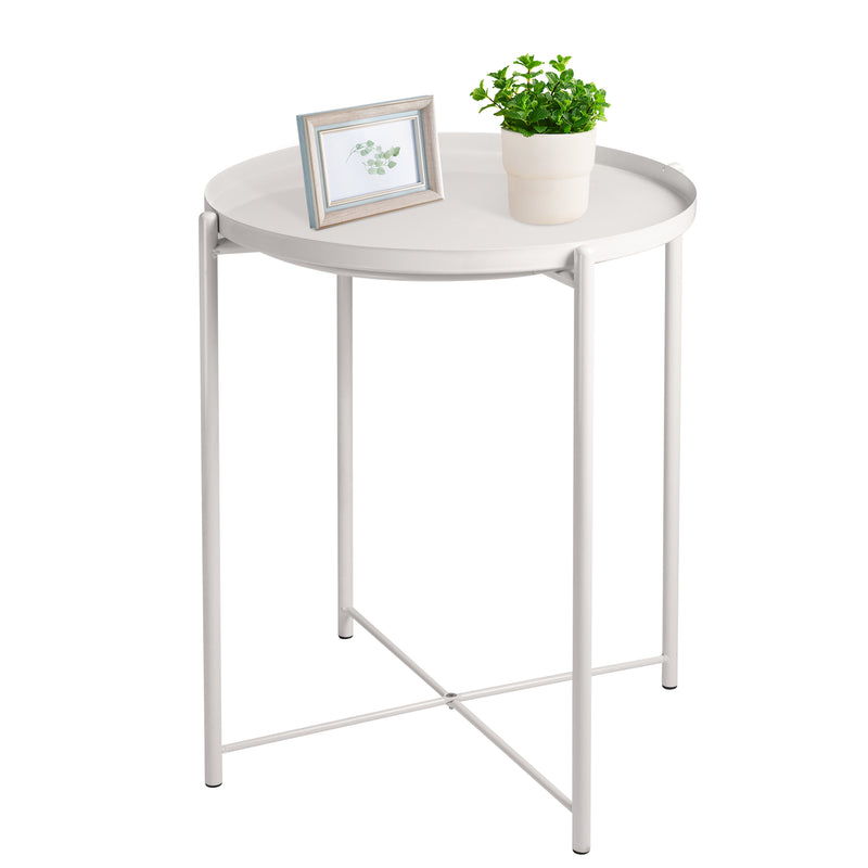 Round End Table, Small Metal Side Table with Removable Tray for Living Room Bedroom Balcony Patio and Office