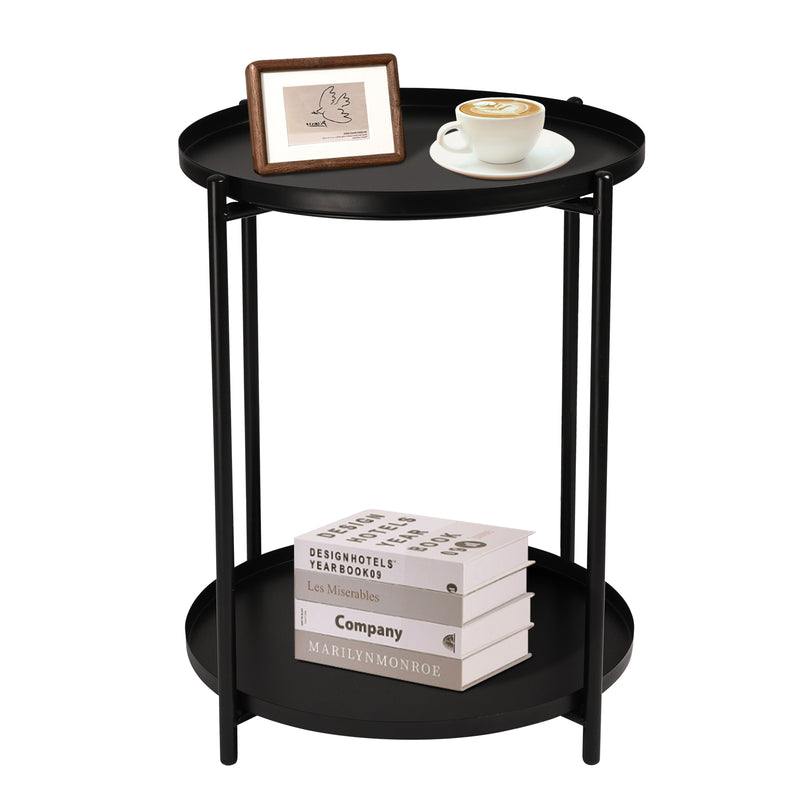 Modern entryway table, Round End Table Mental 2-Tier Side Table , sofa tables for Living Room Bedroom Office Small Space.