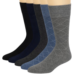 Men's Argyle Socks, Classic Cotton Dress Socks for Men, Casual Patterned Crew Socks, Soft Dress Socks Work Outdoor Socks, Moisture Wicking Cotton Blend(5 Pack)