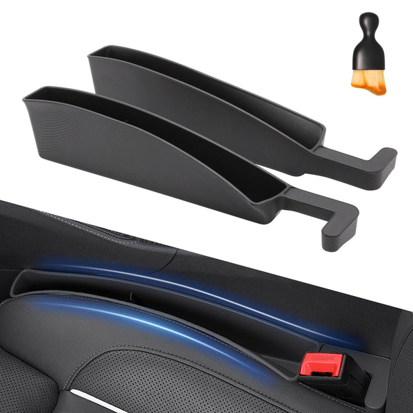 2 PCS Black Car Seat Gap Filler Organizer - Premium Multifunctional Storage Box with Reserved Data Cable Charging Port, Universal Fit for Compact Cars and SUVs, Car Seat Crevice Blocker, Gap Plug, and Organizer for Auto Interiors