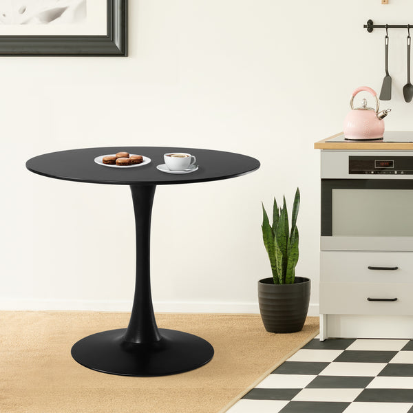 Modern Round Dining Table, Thickness MDF Black Dining Room Table，Mid-Century Modern Dinning Table for Kitchen Dining Room Living Room.