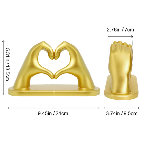 Kalmore Gold Love Hands Bookend, Heart-Shaped Resin Sculpture for Home and Office, Stylish Decor and Book Holder for Living Rooms and Bedrooms