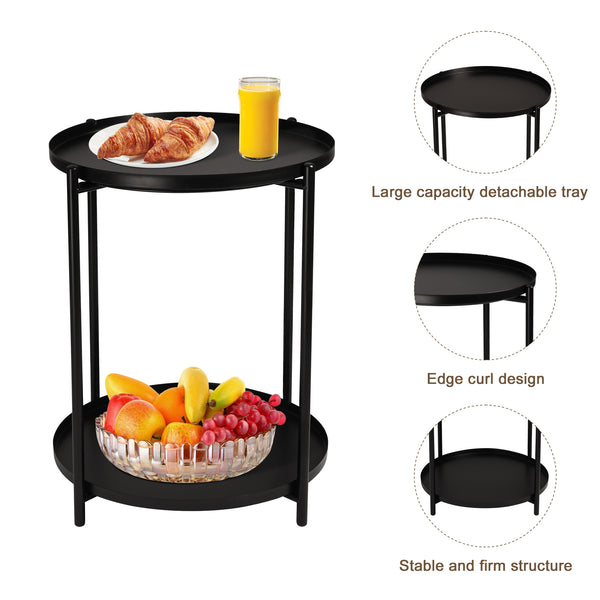 Modern entryway table, Round End Table Mental 2-Tier Side Table , sofa tables for Living Room Bedroom Office Small Space.