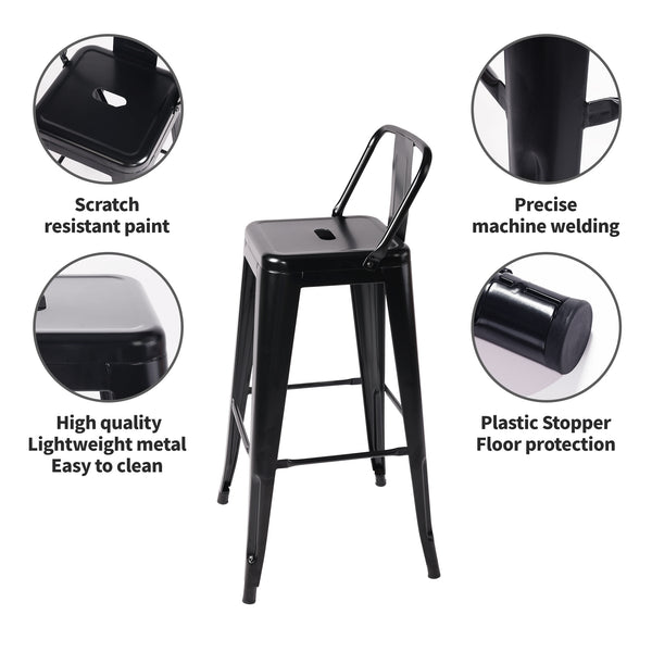 Modern Bar Chairs, Black Bar Height Office Chair，Industrial Bar Stool Chair for Kitchen Dining Room