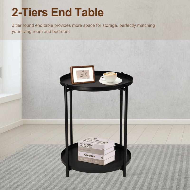 Modern entryway table, Round End Table Mental 2-Tier Side Table , sofa tables for Living Room Bedroom Office Small Space.