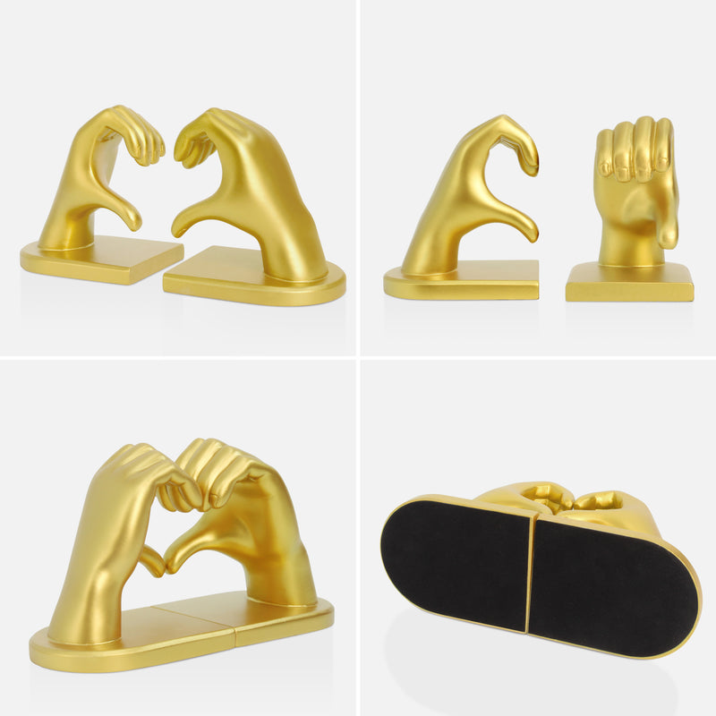 Kalmore Gold Love Hands Bookend, Heart-Shaped Resin Sculpture for Home and Office, Stylish Decor and Book Holder for Living Rooms and Bedrooms