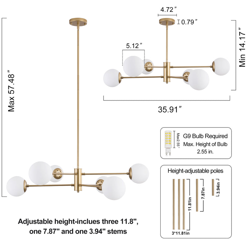 6 - Light Dimmable Sputnik Modern Linear Chandelier