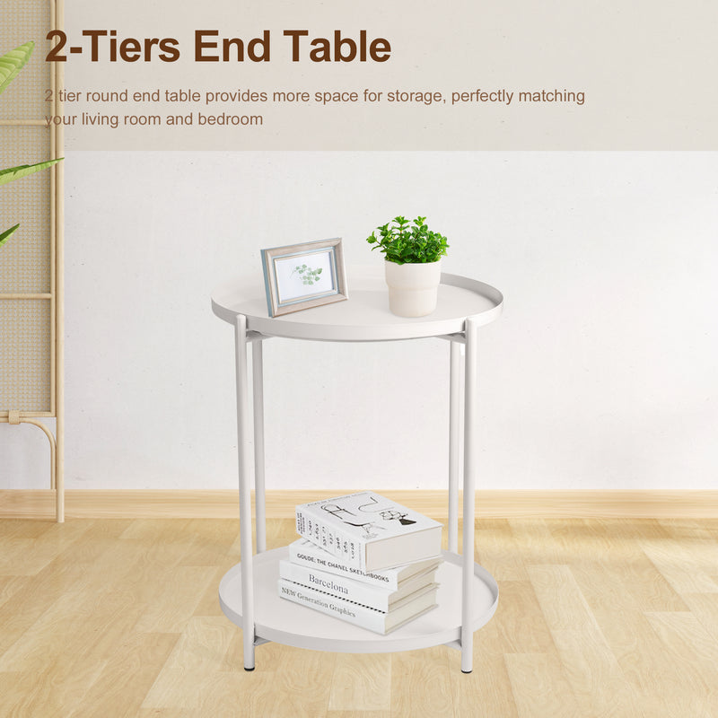 Modern entryway table, Round End Table Mental 2-Tier Side Table , sofa tables for Living Room Bedroom Office Small Space.