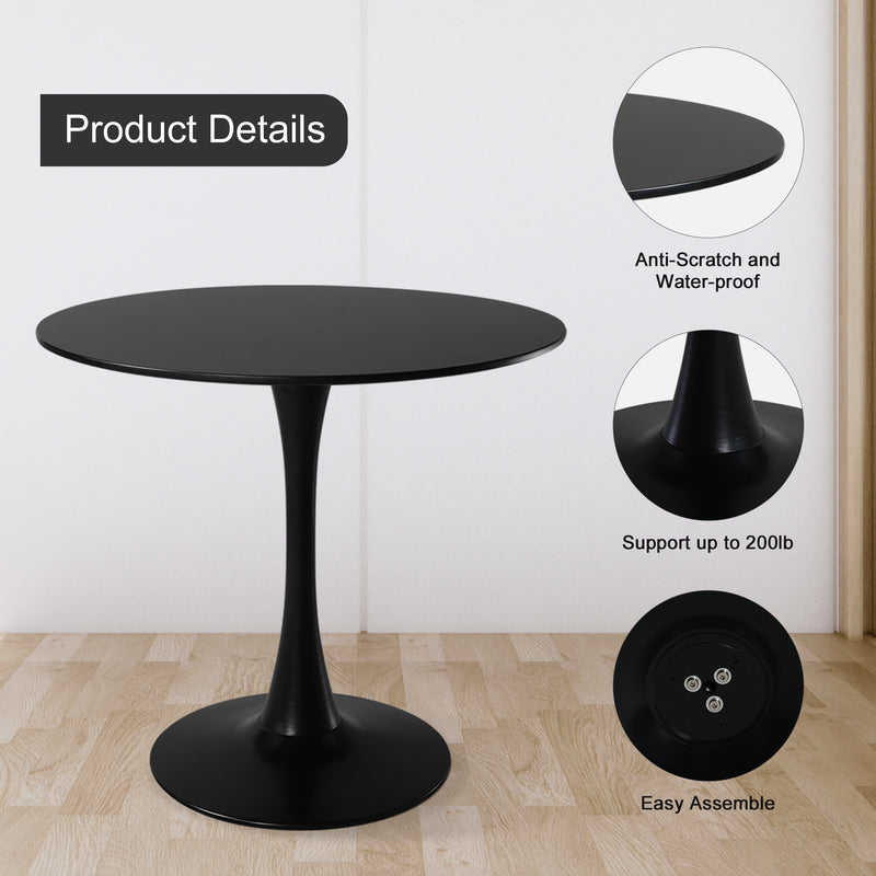 Modern Round Dining Table, Thickness MDF Black Dining Room Table，Mid-Century Modern Dinning Table for Kitchen Dining Room Living Room.