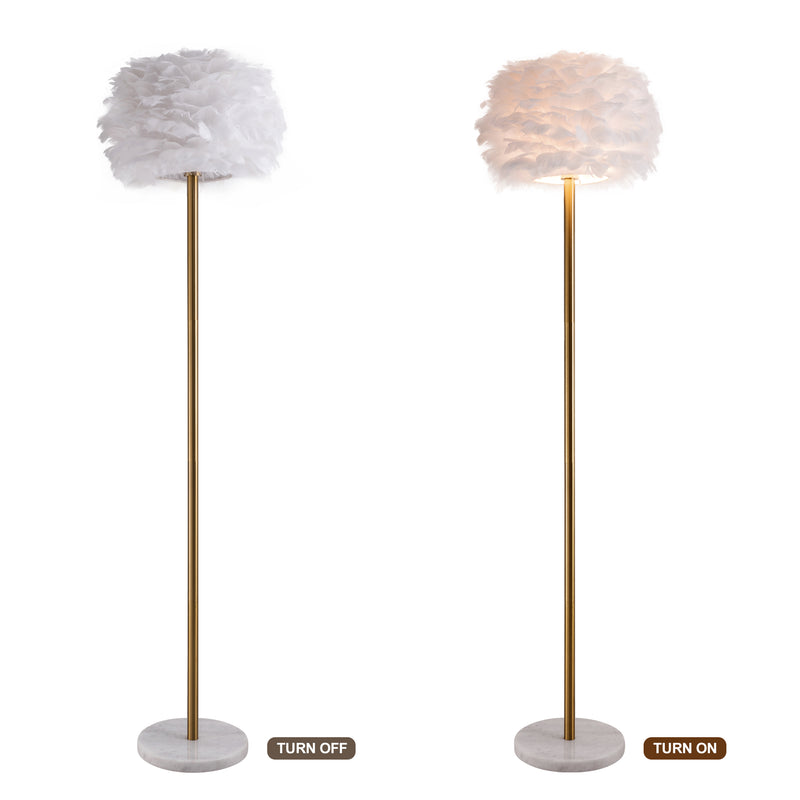 Feather Floor Lamp, Modern Floor Lamp with White Feather Shade,Bright Floor Lamp for Living Room Reading House Bedroom