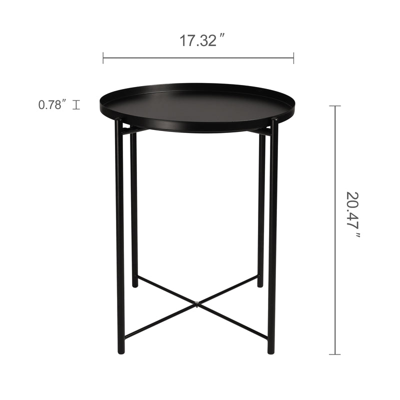 Round End Table, Small Metal Side Table with Removable Tray for Living Room Bedroom Balcony Patio and Office