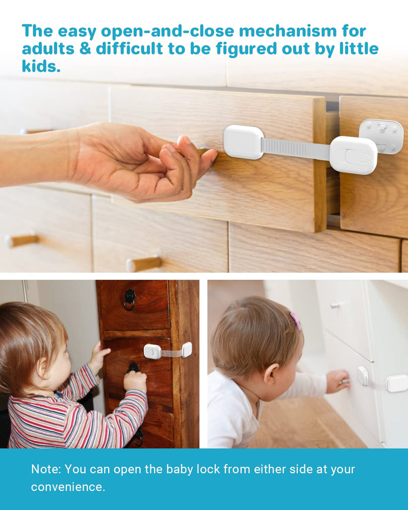 Child Safety Strap Locks (4 Pack) for Fridge, Cabinets, Drawers, Dishwasher, Toilet, 3M Adhesive No Drilling