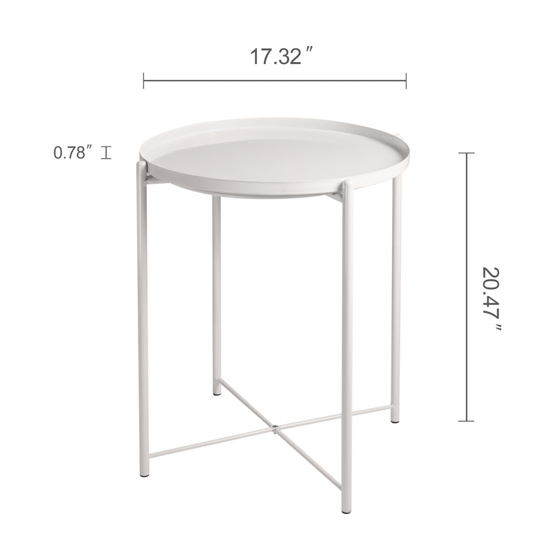 Round End Table, Small Metal Side Table with Removable Tray for Living Room Bedroom Balcony Patio and Office