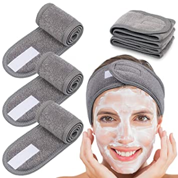 Spa Facial Headband Head Wrap Terry Cloth Headband 4 Counts Stretch Towel for Bath, Makeup and Sport