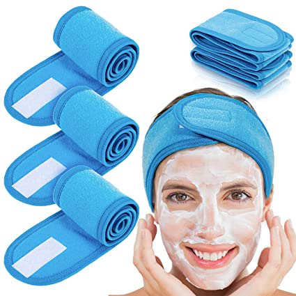 Spa Facial Headband Head Wrap Terry Cloth Headband 4 Counts Stretch Towel for Bath, Makeup and Sport