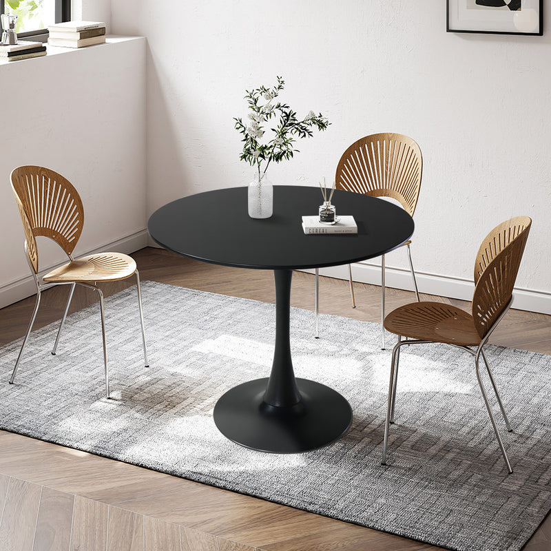 Modern Round Dining Table, Thickness MDF Black Dining Room Table，Mid-Century Modern Dinning Table for Kitchen Dining Room Living Room.