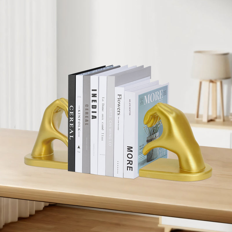 Kalmore Gold Love Hands Bookend, Heart-Shaped Resin Sculpture for Home and Office, Stylish Decor and Book Holder for Living Rooms and Bedrooms