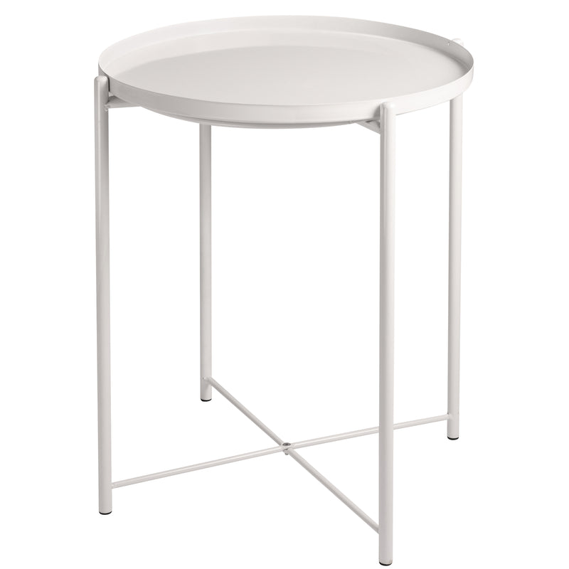 Round End Table, Small Metal Side Table with Removable Tray for Living Room Bedroom Balcony Patio and Office