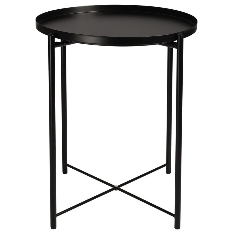 Round End Table, Small Metal Side Table with Removable Tray for Living Room Bedroom Balcony Patio and Office