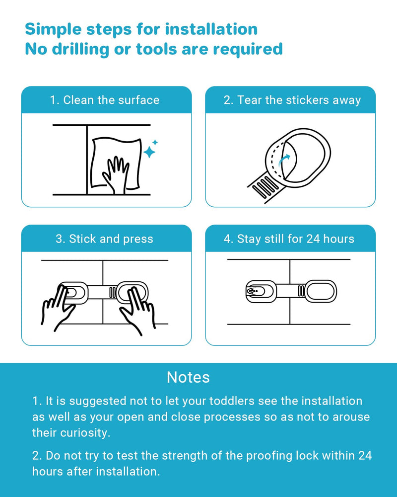 Child Safety Strap Locks (4 Pack) for Fridge, Cabinets, Drawers, Dishwasher, Toilet, 3M Adhesive No Drilling
