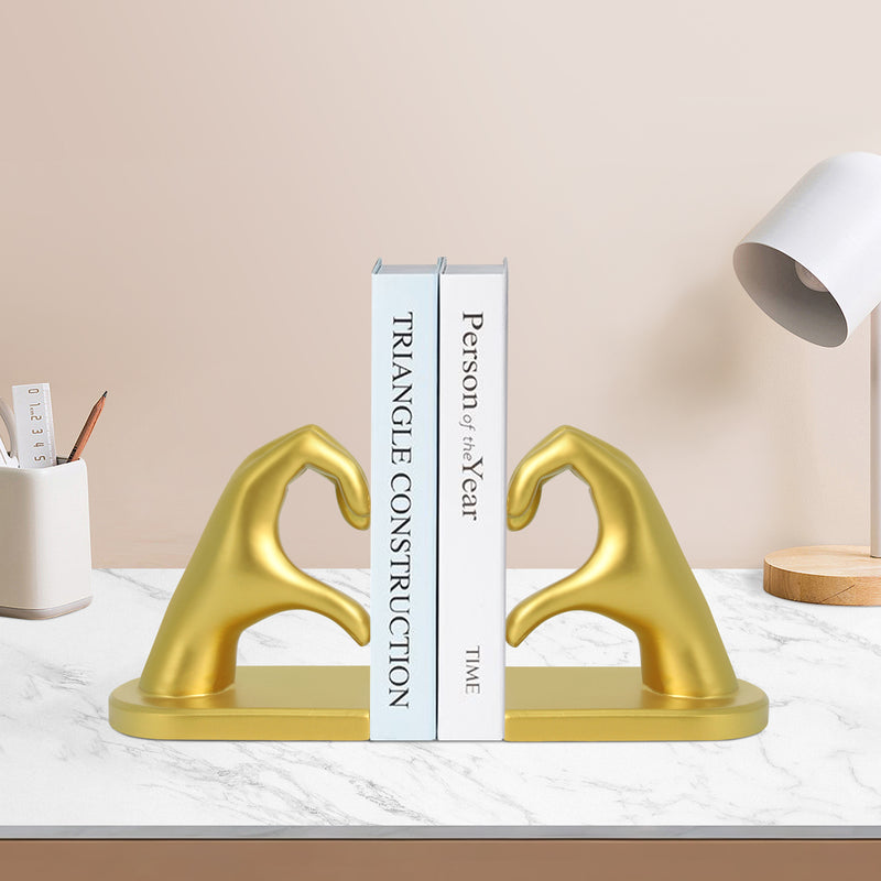 Kalmore Gold Love Hands Bookend, Heart-Shaped Resin Sculpture for Home and Office, Stylish Decor and Book Holder for Living Rooms and Bedrooms