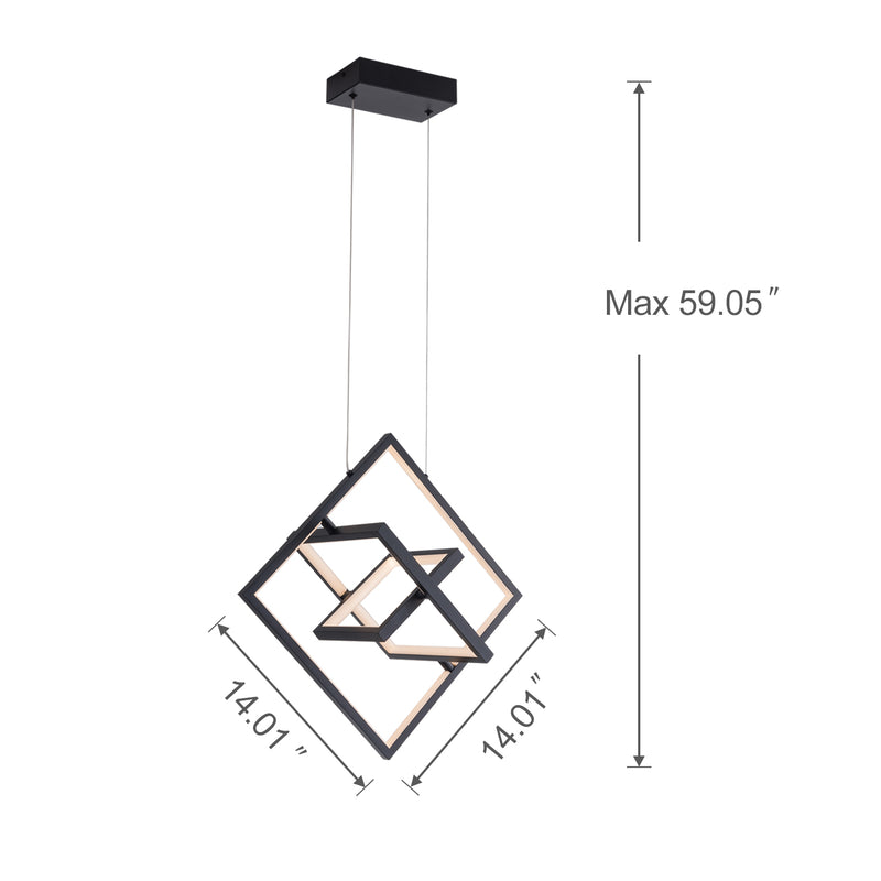 Modern LED Pendant Lights, Contemporary Dimmable Chandeliers, Adjustable Black Square Cube Ceiling light Fixture, Creative 3000K Pendant Light for Dining Room Living room Bedroom Kitchen Island Hall