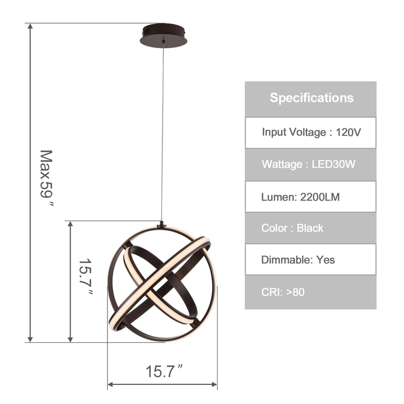 Modern LED Pendant Light, Contemporary Dimmable Chandeliers, Adjustable Circle 3 Rings Ceiling light, Creative 3000K Pendant Light Fixtures for Dining Room Bedroom Kitchen Island Hall