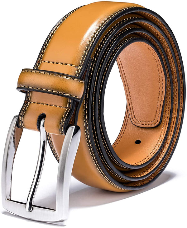 Men's Belt, Genuine Leather Dress Belts for Men with Single Prong Buckle- Classic & Fashion Design for Work Business and Casual (Brown)