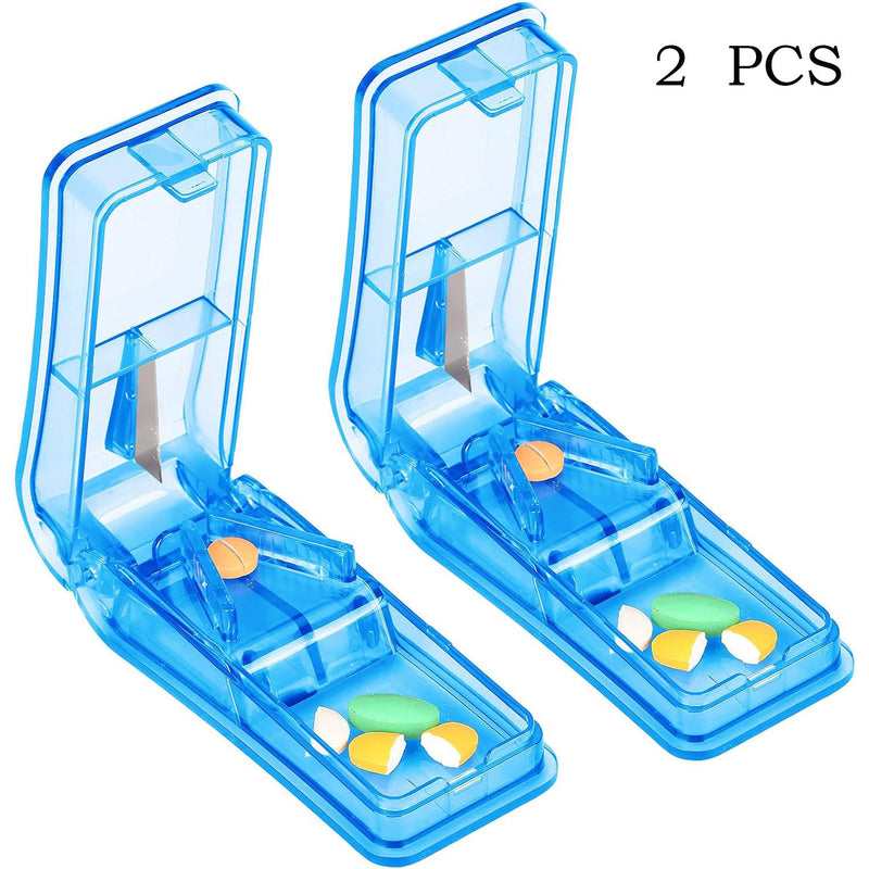 2 PCS, Pill Cutter，Pill Cutter Splitter for Small and Tiny Pills，Portable Pill Contain with Blade，For Any Pill Up To 0.8" Size