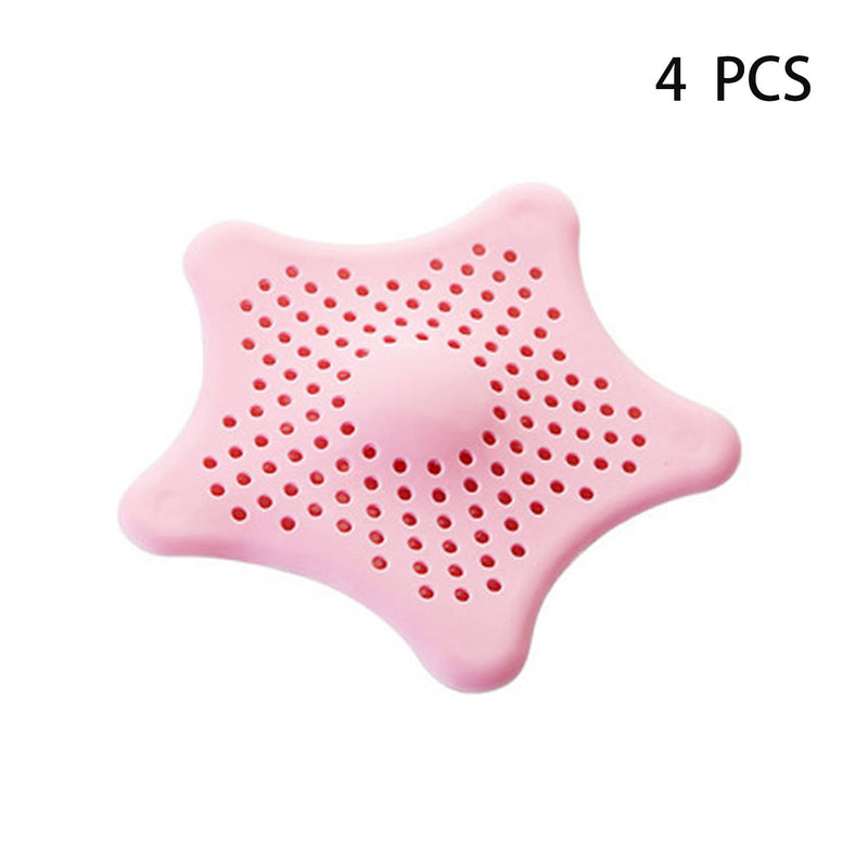 5PCS, Shower Drain Hair Catcher, Sink Drain Strainer, Starfish Shape Silicone Shower Drain Cover for Bathroom Shower and Kitchen Sink