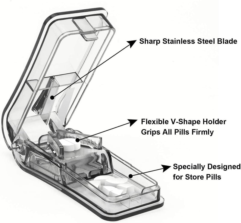 2 PCS, Pill Cutter，Pill Cutter Splitter for Small and Tiny Pills，Portable Pill Contain with Blade，For Any Pill Up To 0.8" Size