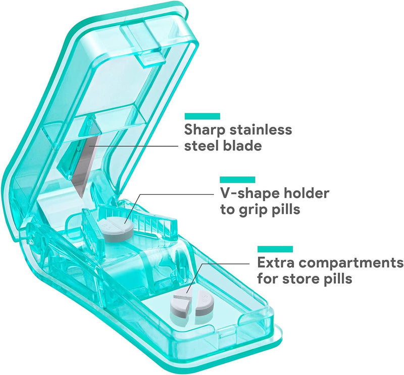 2 PCS, Pill Cutter，Pill Cutter Splitter for Small and Tiny Pills，Portable Pill Contain with Blade，For Any Pill Up To 0.8" Size