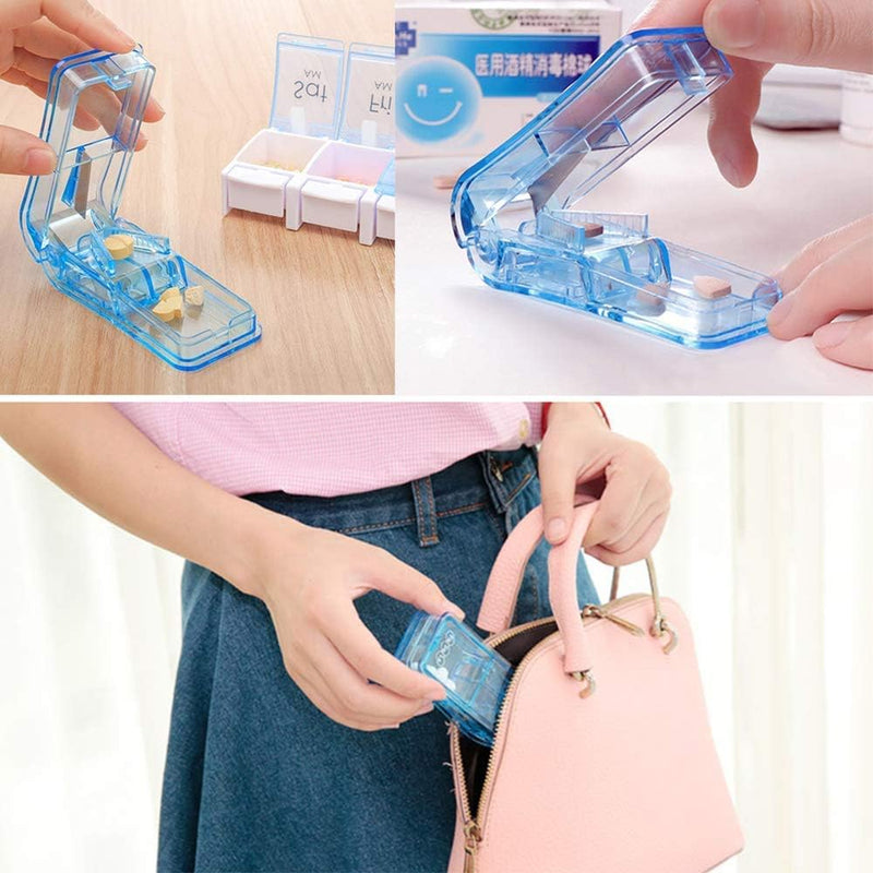 2 PCS, Pill Cutter，Pill Cutter Splitter for Small and Tiny Pills，Portable Pill Contain with Blade，For Any Pill Up To 0.8" Size