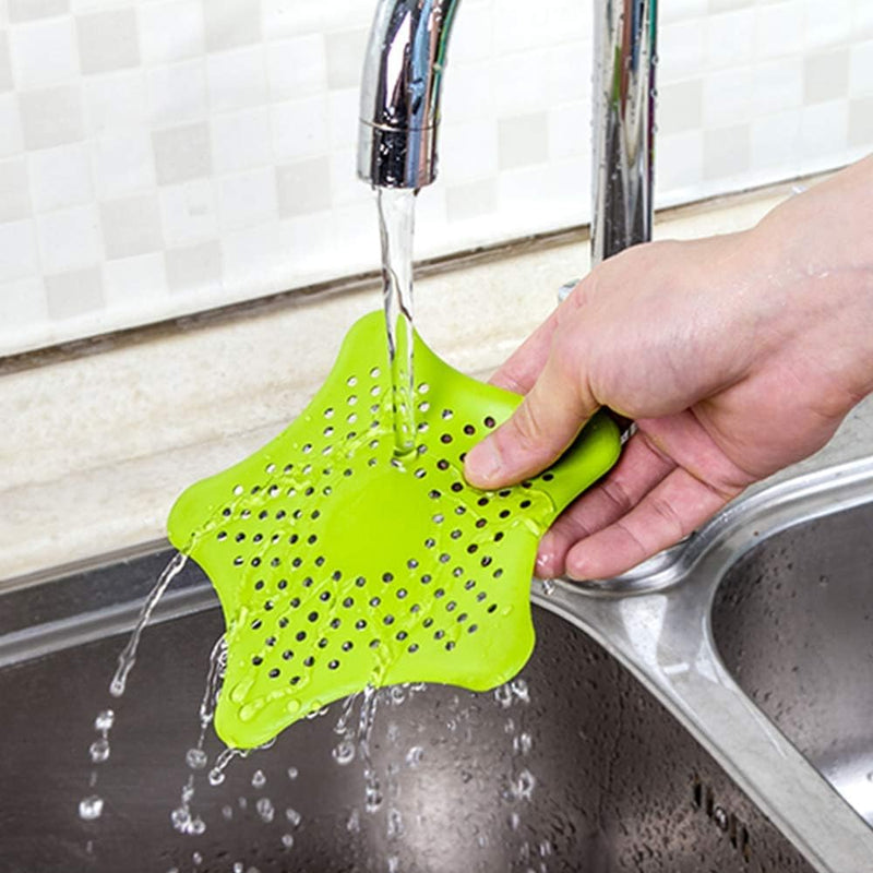 5PCS, Shower Drain Hair Catcher, Sink Drain Strainer, Starfish Shape Silicone Shower Drain Cover for Bathroom Shower and Kitchen Sink