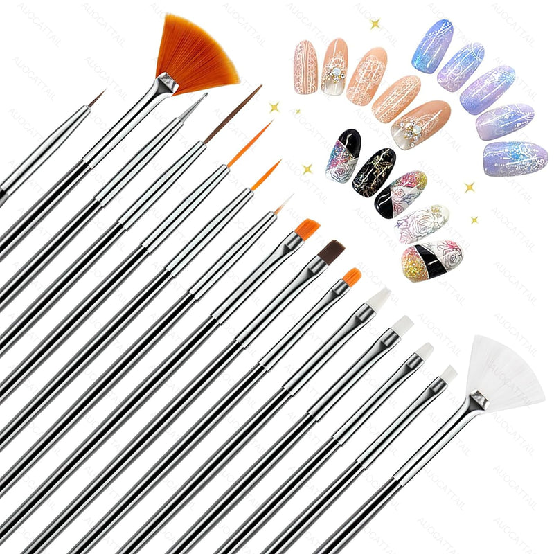 Set of 15 Nail Art Brushes, Professional Nail Art Pens for Painting Nails, 7.9 Inches Length Acrylic Nail Painting Brushes for DIY   Dotting Tool