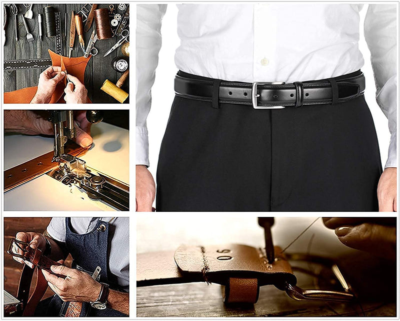 Men's Genuine Leather Dress Belt with Classic Fashion Design for Work Business and Casual (Black)