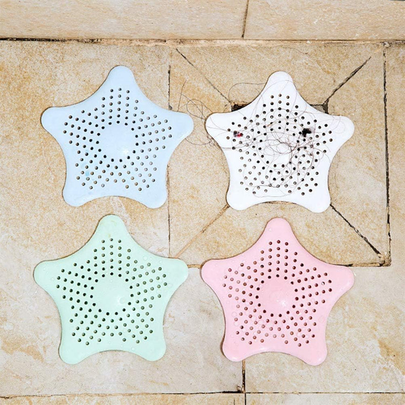 5PCS, Shower Drain Hair Catcher, Sink Drain Strainer, Starfish Shape Silicone Shower Drain Cover for Bathroom Shower and Kitchen Sink