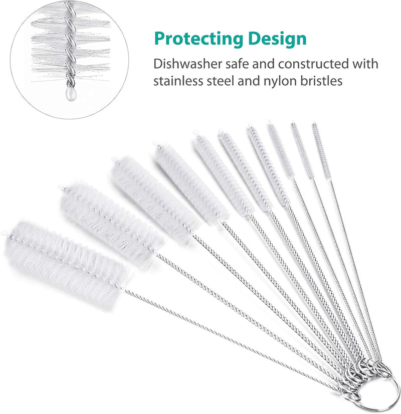 Bottle Brush, Straw Cleaner Brush, 2mm-24mm diameter /8.2 inch length Nylon Tube Brush Set, Set of 10pcs