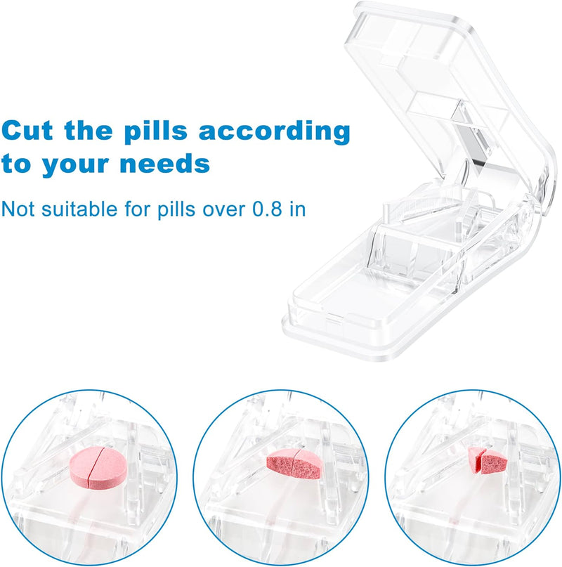 2 PCS, Pill Cutter，Pill Cutter Splitter for Small and Tiny Pills，Portable Pill Contain with Blade，For Any Pill Up To 0.8" Size