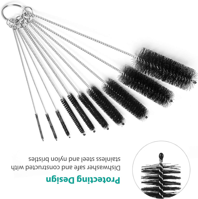 Bottle Brush, Straw Cleaner Brush, 2mm-24mm diameter /8.2 inch length Nylon Tube Brush Set, Set of 10pcs