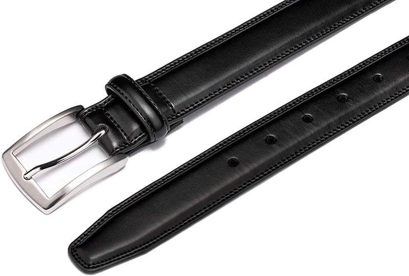 Men's Genuine Leather Dress Belt with Classic Fashion Design for Work Business and Casual (Black)