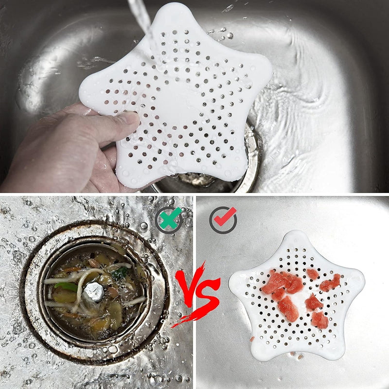 5PCS, Shower Drain Hair Catcher, Sink Drain Strainer, Starfish Shape Silicone Shower Drain Cover for Bathroom Shower and Kitchen Sink