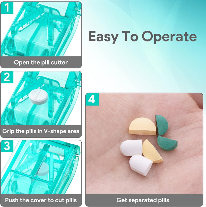 2 PCS, Pill Cutter，Pill Cutter Splitter for Small and Tiny Pills，Portable Pill Contain with Blade，For Any Pill Up To 0.8" Size