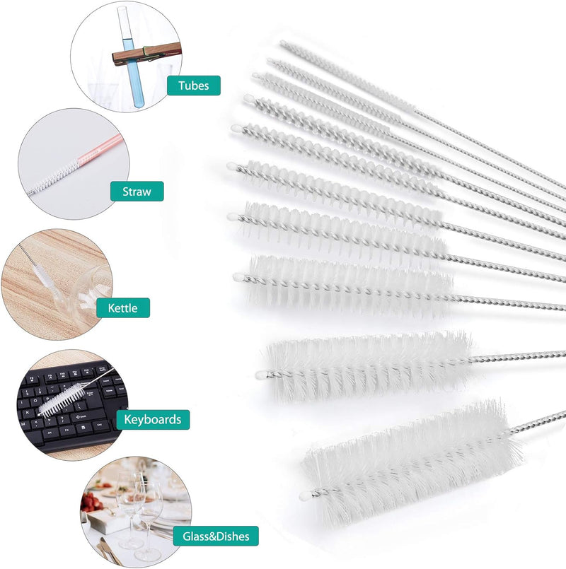 Bottle Brush, Straw Cleaner Brush, 2mm-24mm diameter /8.2 inch length Nylon Tube Brush Set, Set of 10pcs