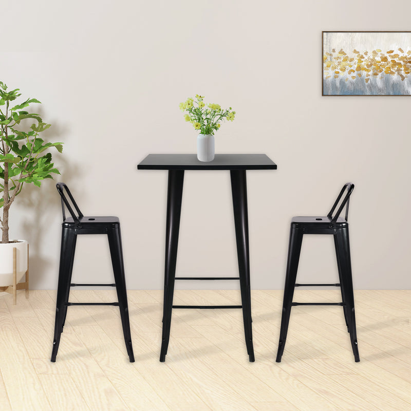 Modern Bar Table, Black Industrial Bar Table，Square Dining Table for Kitchen Dining Room &Coffee Shop