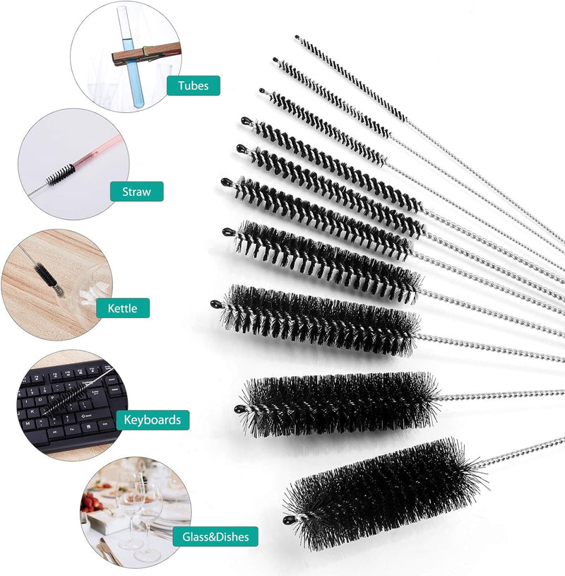 Bottle Brush, Straw Cleaner Brush, 2mm-24mm diameter /8.2 inch length Nylon Tube Brush Set, Set of 10pcs