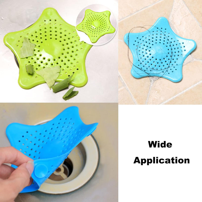 5PCS, Shower Drain Hair Catcher, Sink Drain Strainer, Starfish Shape Silicone Shower Drain Cover for Bathroom Shower and Kitchen Sink