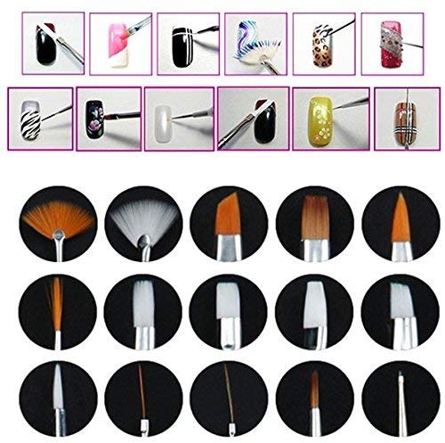 Set of 15 Nail Art Brushes, Professional Nail Art Pens for Painting Nails, 7.9 Inches Length Acrylic Nail Painting Brushes for DIY   Dotting Tool