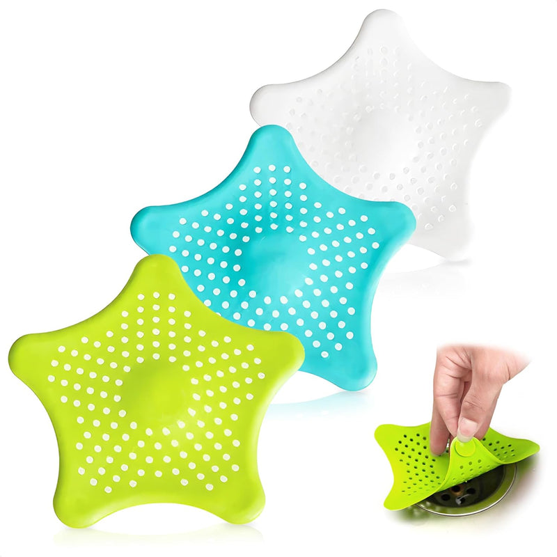 5PCS, Shower Drain Hair Catcher, Sink Drain Strainer, Starfish Shape Silicone Shower Drain Cover for Bathroom Shower and Kitchen Sink